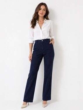 Anne Klein Jeans AK High Rise Trouser Relaxed Straight Leg Pants 10‎ Navy